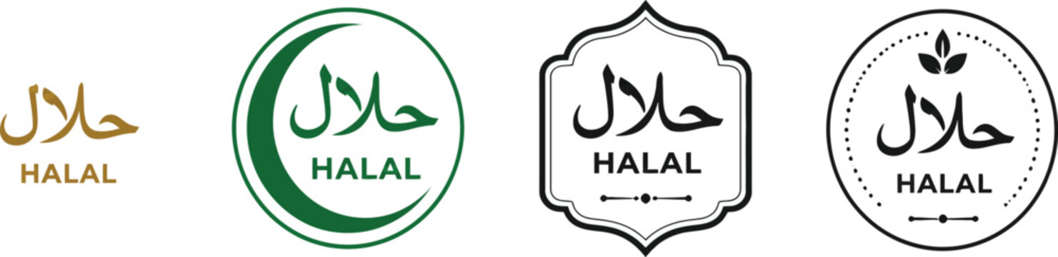 Halal Certified Badge and Stamp Set &ndash; Arabic Calligraphy Logos for Islamic Food Packaging