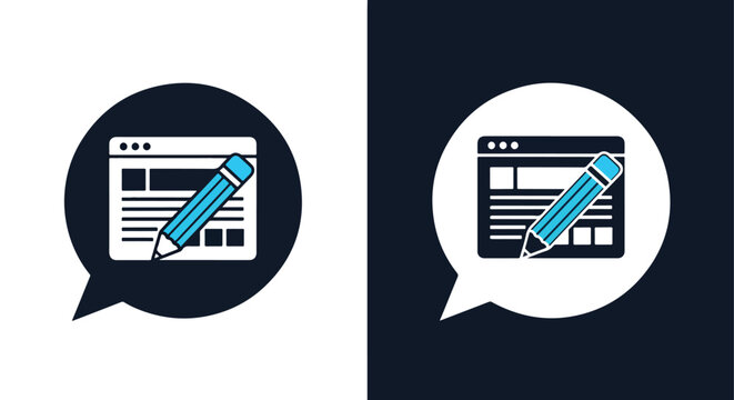 Website development concept vector icon: Clipart, sticker - icon set - Line and glyph solid icon and logo template 