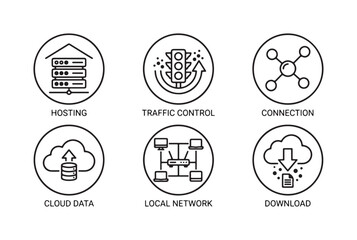 Fototapeta premium Network and Cloud Computing Line Icons with Circles