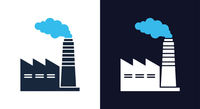 Factory building with smoke stack icon: Solid vector icons - Clipart, sticker - icon set - Editable modern style icon
