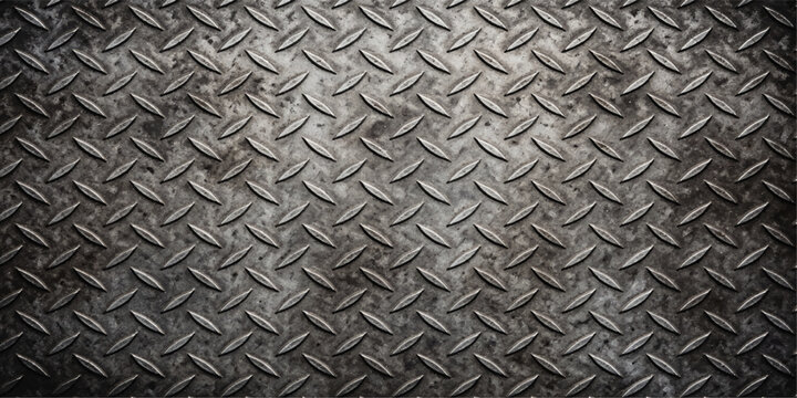 Seamless diamond plate metal texture background with a gray industrial steel sheet pattern for construction and material design