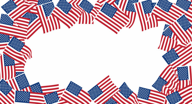 American flags in a circle frame.