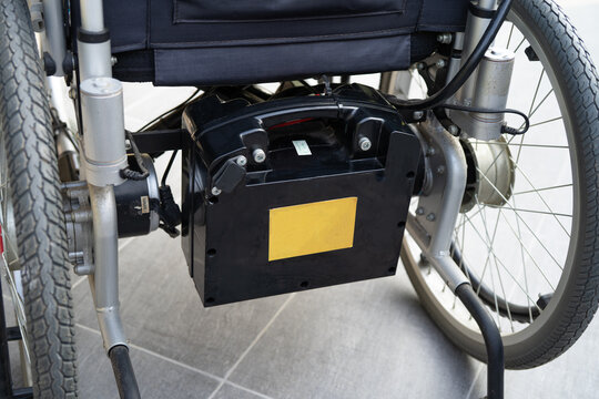 Battery of electric wheelchair for patient.