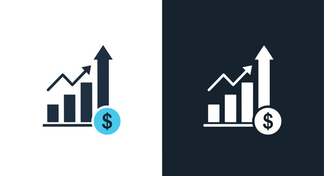 Financial growth profit vector icon set: Clipart, sticker - icon set - Line and glyph solid icon and logo template 