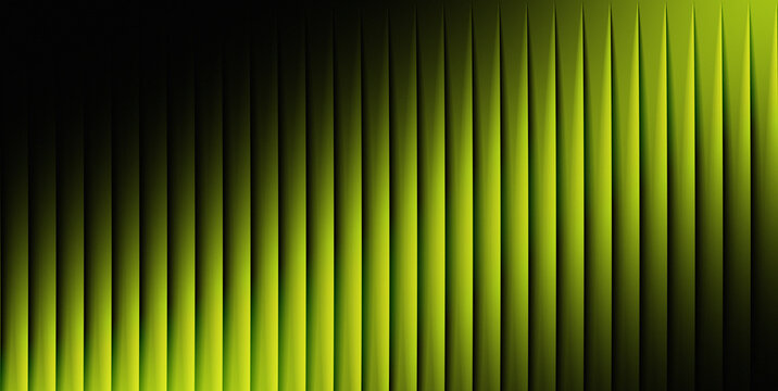 Abstract background design featuring vertical lime green light rays fading into deep black shadows with sharp geometric texture edges