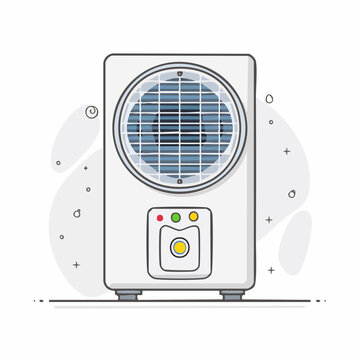 Flat design illustration of a white air cooler with blue fan