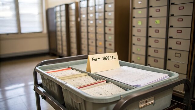 Paperwork Management with Form 1099-LLC in a Filing Cabinet Room