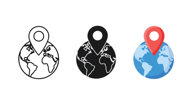 location pin icons global map set - Editable line icons. Vector illustration - Glyph and solid icon set - Icon vector