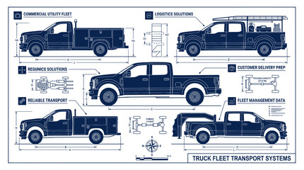 Truck Fleet Blueprint: Utility, Logistics, Delivery, and Transport Systems © Teh