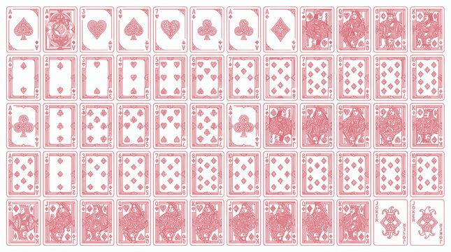 Vintage Playing Card Collection - Red and White Suits, Full Deck Layout
