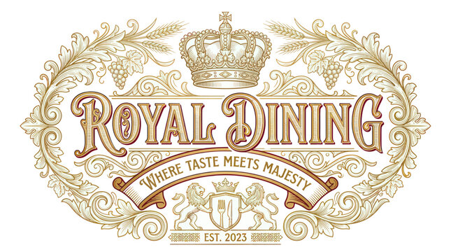 Royal Dining Logo Emblem with Crown and Heraldry