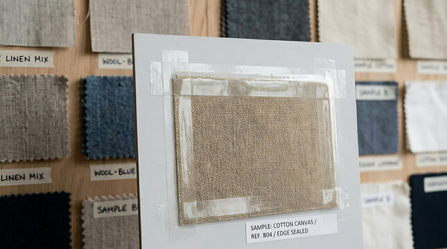 Cotton Canvas Fabric Sample Secured with Tape for Material Testing and Quality Assessment