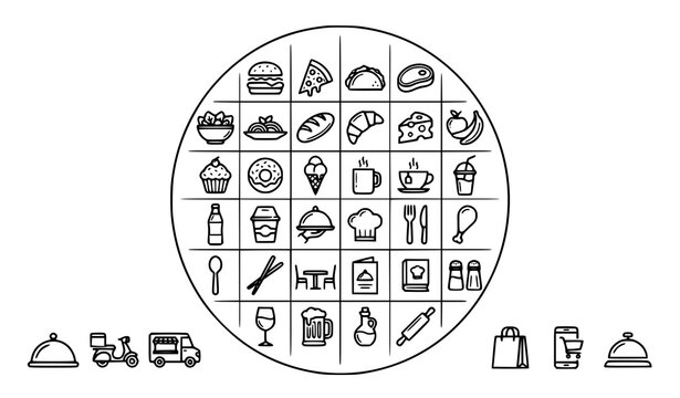 Minimal Food and Dining Icon Set Vector for Web UI and Restaurant Branding
