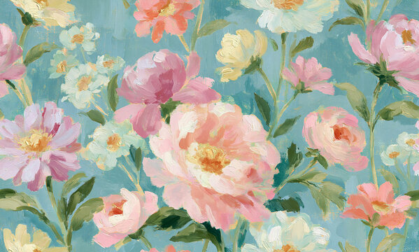 impressionist muted oil painting seamless disty floral