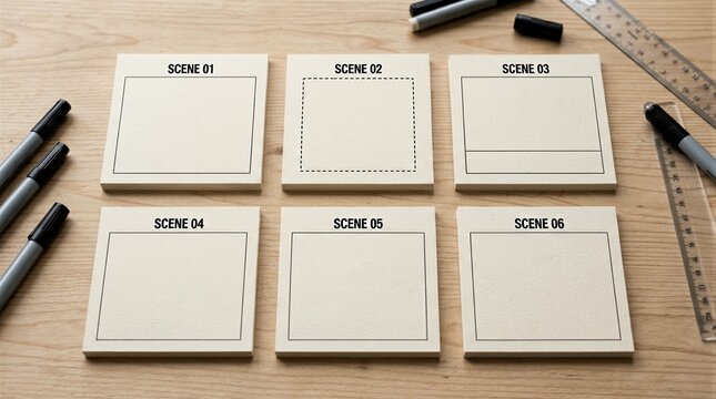 Professional storyboard templates with scene markers for film production and creative video planning
