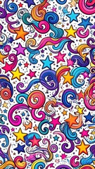 Fototapeta premium Colorful swirly stars pattern background design.