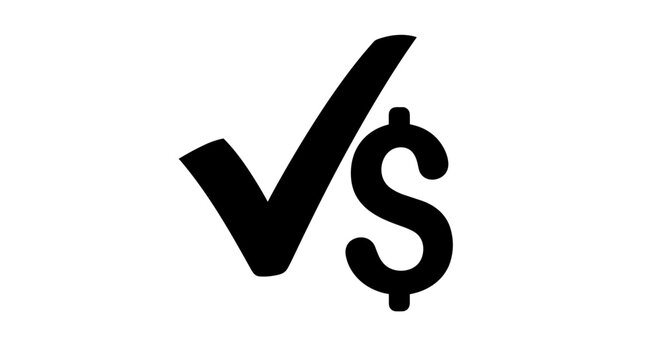 Check mark and dollar sign symbol.