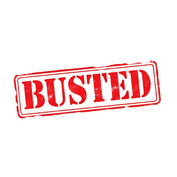 Red stamp with the word busted