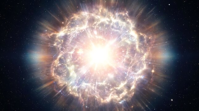 Cosmic supernova explosion in deep space with vibrant light and swirling nebula clouds