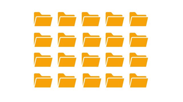Folders collection color glyph icons matrix animation. Digital files organization structure. Data directory. Animated solid element quantity expansion. Grid formation. HD video with alpha channel