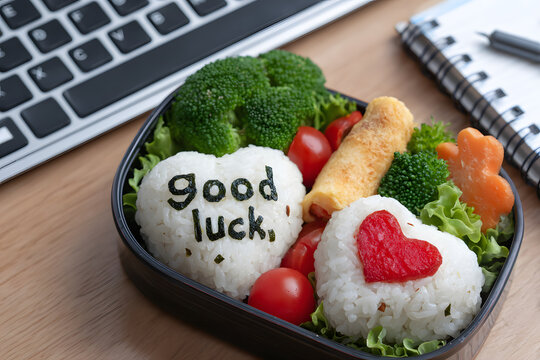 デコ弁 キャラ弁 Good Luckメッセージ入りのお弁当 手作りランチ