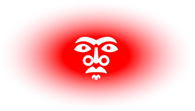 Mystical tribal mask illustration featuring a white indigenous face icon centered on a soft red gradient vignette backdrop, perfect for cultural and ethnic vector designs.
