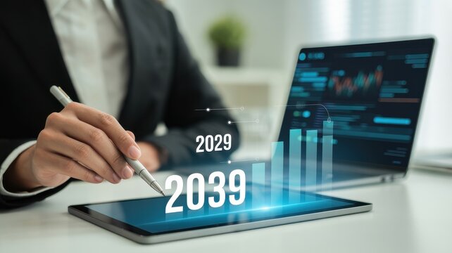 Future Business Growth Analysis and Digital Financial Forecasting Concept 2029 to 2039