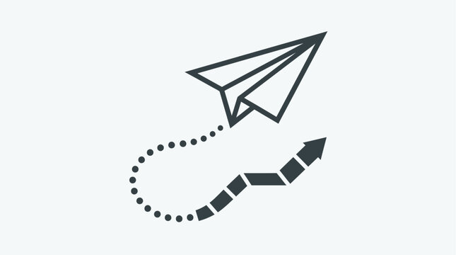 Paper plane illustration shows a creative path representing progress and the ambitious journey toward reaching new goals.
