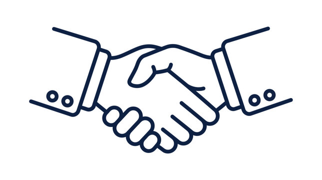 Handshake icon depicts a formal professional agreement between two business partners who are establishing a successful contract.