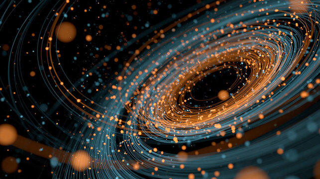Abstract 3D music visualizer with colorful particles, 3D background music, dynamic and captivating.