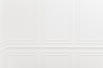 White wall panel molding, clean interior background with classic trim, elegant empty architectural detail © Jirawatfoto