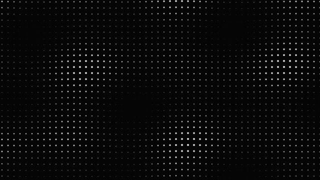 Abstract halftone dot grid pattern on black background