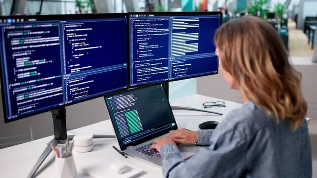Software Developer Carefully Writes Code In Cloud-based Browser Environment