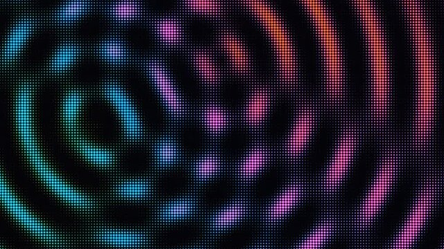 Colorful halftone dot ripples in concentric circles
