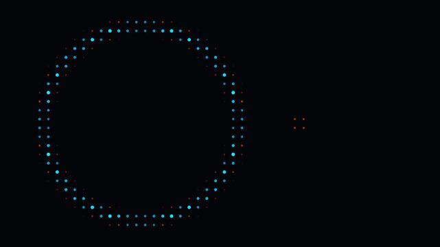 Colorful halftone dot circles moving on a black background
