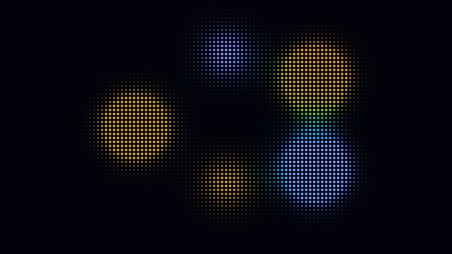 Colorful halftone dot pattern moving on black background