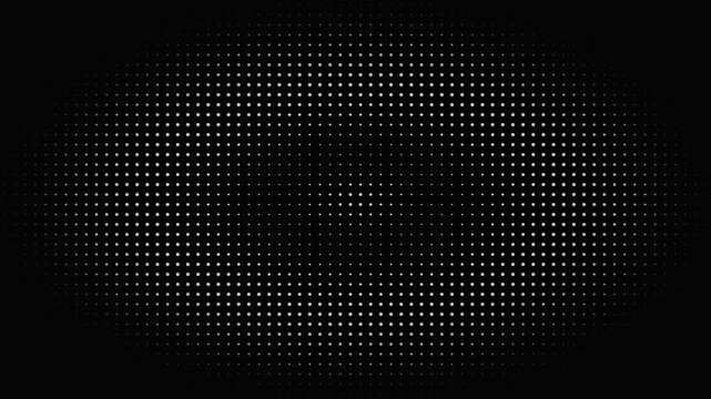 White digital dot matrix pulsing on black background