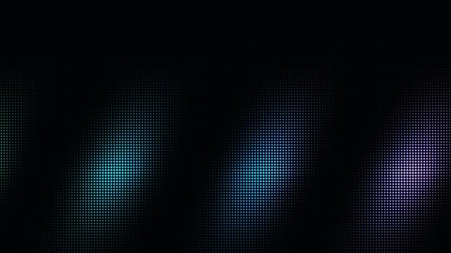 Colorful LED dot matrix halftone pattern shifting across black backgro