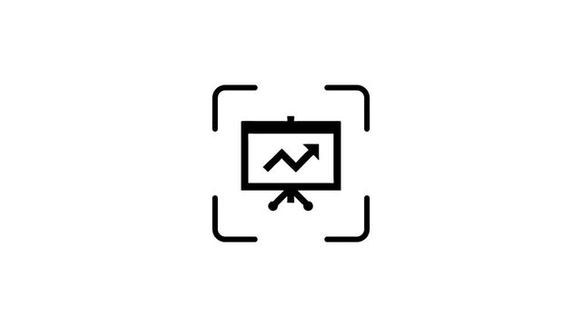 Business presentation analysis chart with increasing arrow motion graphic animation on white background.