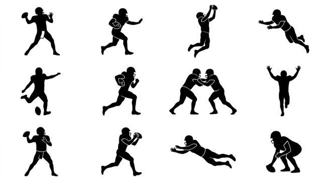 Dynamic Silhouettes of American Football Players.