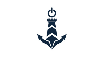 Creative anchor with tower and power button logo. © ikk