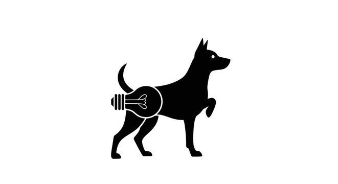 Creative black dog silhouette with integrated lightbulb icon.