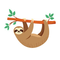 Fototapeta premium Cute flat design sloth hanging from a tree branch