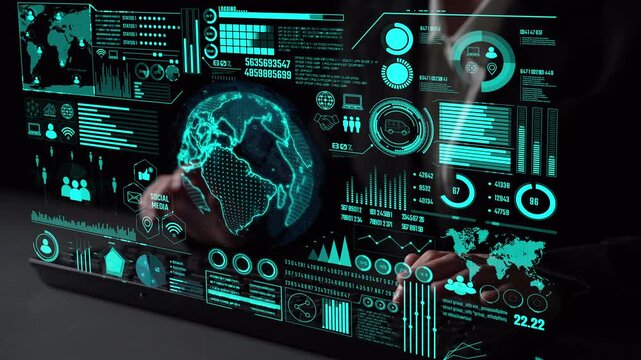 Data center monitoring dashboard visualize network performance, connection status, usage rate, and telecommunication insight. Data center monitoring efficiency improvement network transparency. Thunk