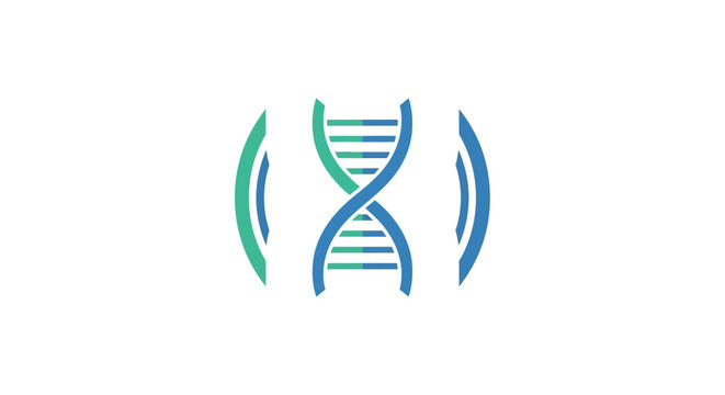 DNA double helix logo inside teal curved brackets.