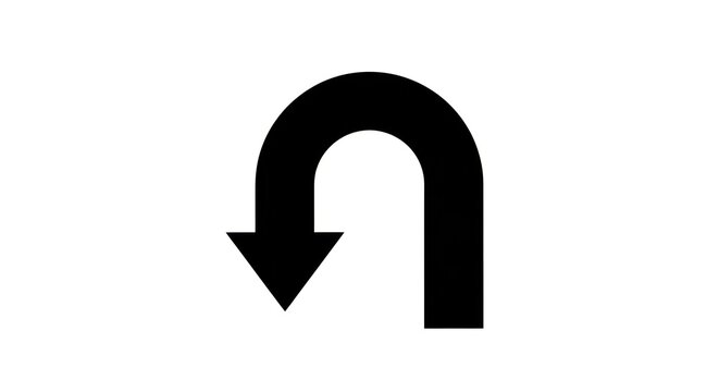 Black UTurn Arrow Symbol on White Background.
