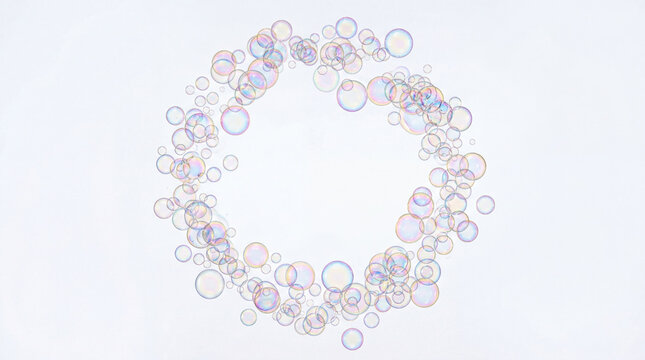Colorful Soap Bubbles Circle Frame Isolated on White Background
