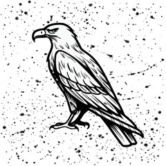 Fototapeta premium Proud bald eagle standing silhouette sketch vector over speckled splatter texture