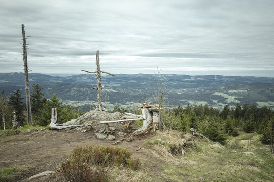 Heugstatt summit cross, Bavarian Forest, Bavaria, Germany