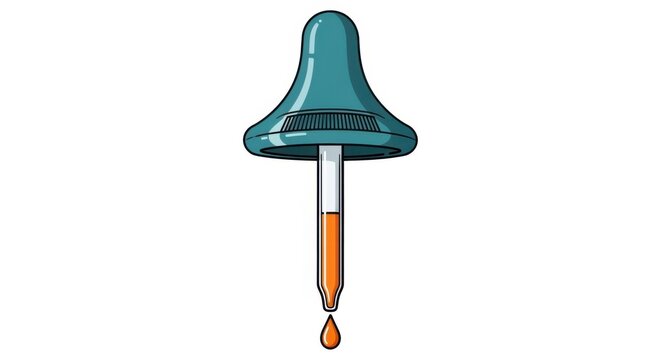 Dropper with orange liquid and single drop.